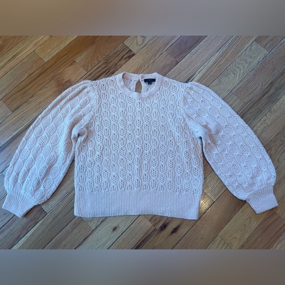 J CREW Sweater Women’s Size L Pink Cable-Knit Balloon Sleeve Alpaca Wool Blend - Picture 10 of 16